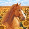 Adorable Horse With Sunflowers Diamond Paintings