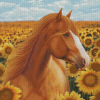 Adorable Horse With Sunflowers Diamond Paintings