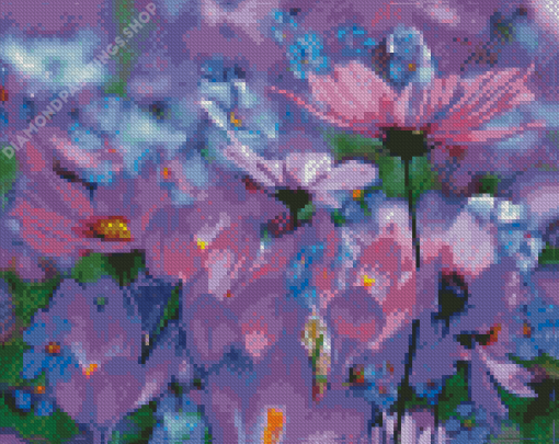 Aesthetic Blue And Purple Flower Diamond Paintings