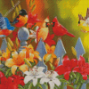 Aesthetic Birds On A White Picket Fence Diamond Paintings