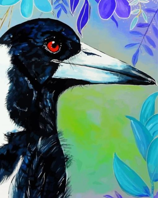 Australian Magpie Bird With Flowers Diamond Paintings