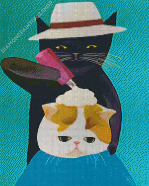 Black Barber Cat Diamond Paintings