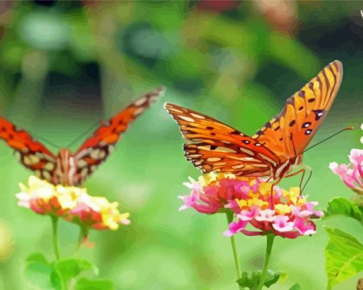 Brown Butterflies And Blooms Diamond Paintings