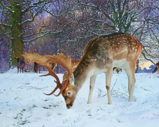 Buck Deer in Snow Diamond Paintings