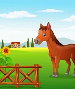 Cartoon Horse In Farm Diamond Paintings