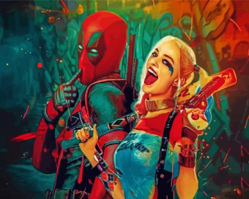 Cool Harley Quinn And Deadpool Diamond Paintings