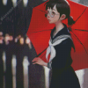 Charming Girl With Red Umbrella Diamond Paintings