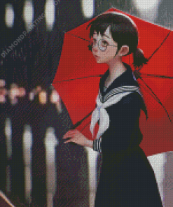 Charming Girl With Red Umbrella Diamond Paintings