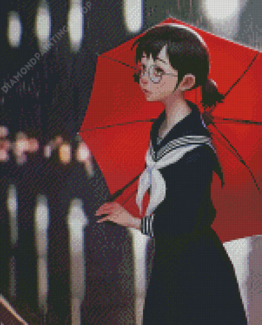 Charming Girl With Red Umbrella Diamond Paintings