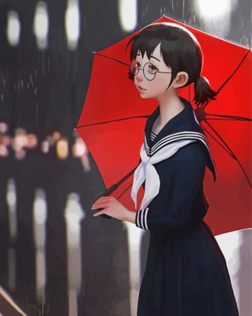 Charming Girl With Red Umbrella Diamond Paintings