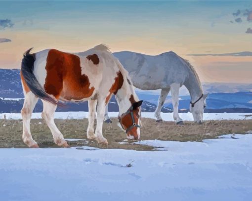 Adorable Winter Horses Diamond Paintings