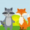 Fox And Raccoon In The Field Landscape Diamond Paintings
