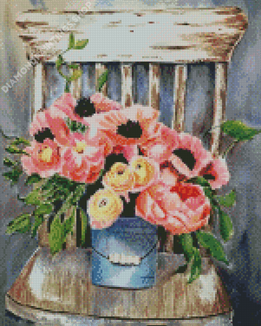Flowers On The Chair Diamond Paintings