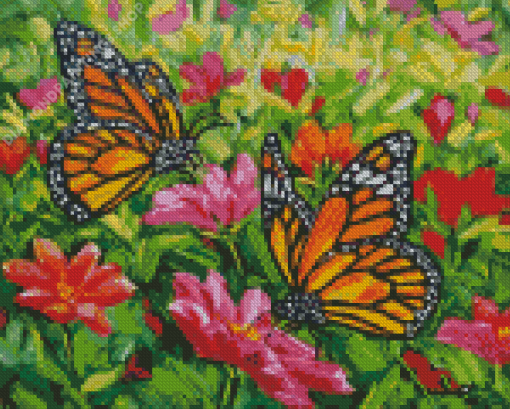 Flowers With Butterflies Insects Art Diamond Paintings