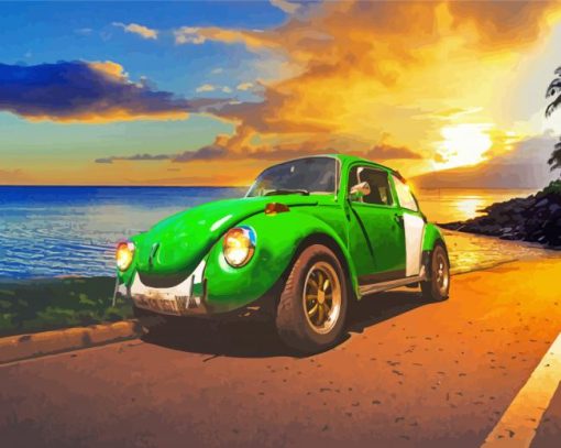 Green VW Car Sunset Diamond Paintings