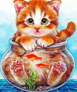 Kitten In A Fishbowl Diamond Paintings