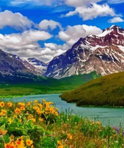 Beautiful Nature Mountain Lake Flowers Diamond Paintings