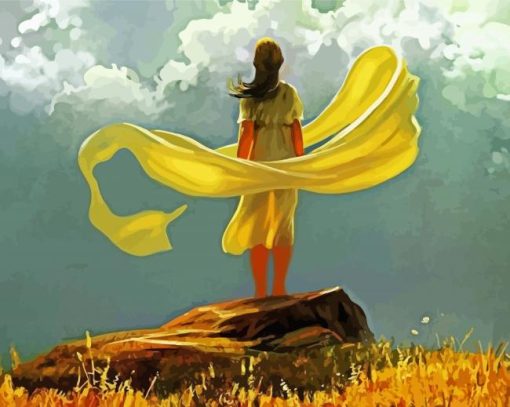 Lonely Girl In Yellow Dress Diamond Paintings