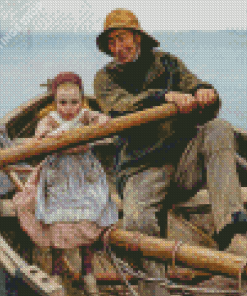 Old Fisherman And His Daughter Diamond Paintings