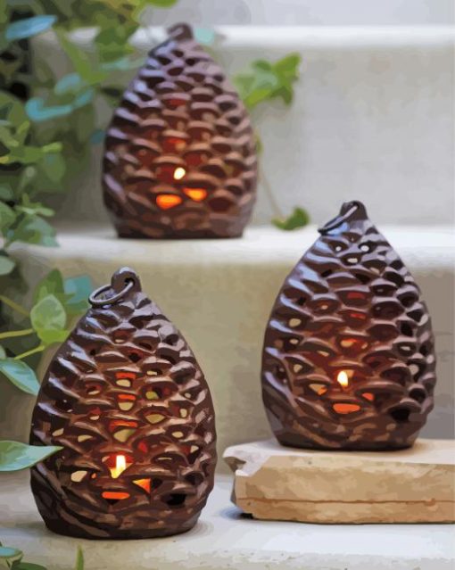 Pinecone Tealight Lantern Diamond Paintings