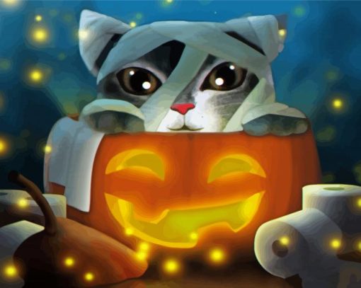 Pumpkin Halloween Cat Art Diamond Paintings