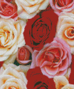 Red Pink And White Roses Diamond Paintings