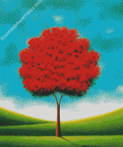 Red Tree Landscape Diamond Paintings