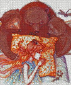 Three Bears With Sleeping Girl Diamond Paintings