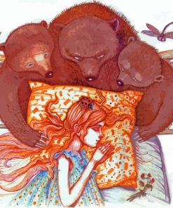 Three Bears With Sleeping Girl Diamond Paintings