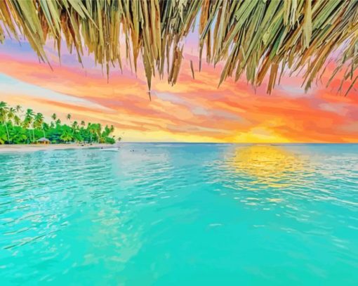 Tobago Island Beach At Sunset Diamond Paintings