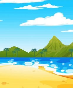 Tropical Beach Scene With Mountains Diamond Paintings