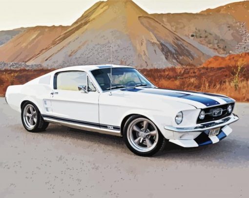 White 67 Mustang Fastback Diamond Paintings
