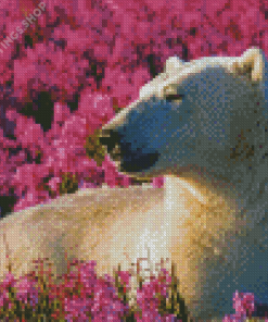 White Bear In Flowers Field Diamond Paintings