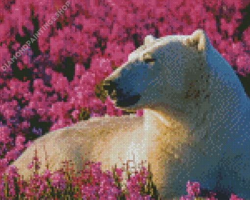 White Bear In Flowers Field Diamond Paintings