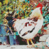 White And Red Chicken Rooster Diamond Paintings