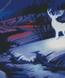 White Deer By The River Diamond Paintings