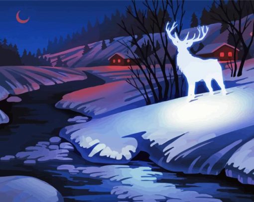 White Deer By The River Diamond Paintings
