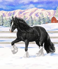 Winter Ranch And Horses Diamond Paintings