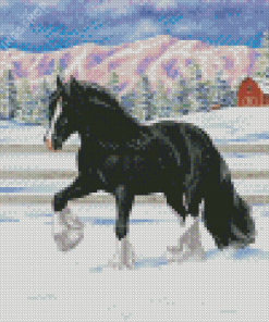 Winter Ranch And Horses Diamond Paintings