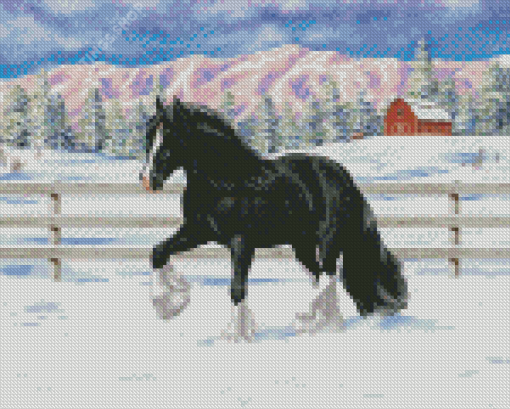 Winter Ranch And Horses Diamond Paintings