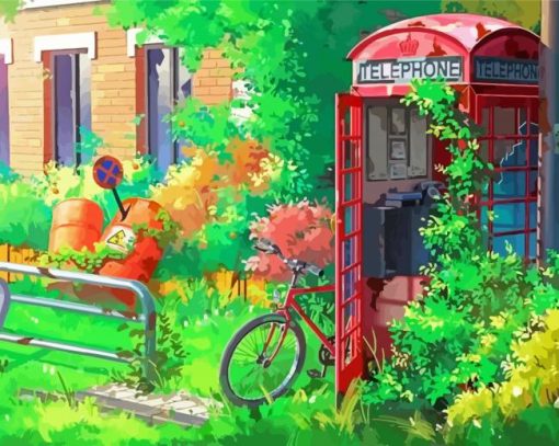 Anime Red Phone Box Diamond Paintings