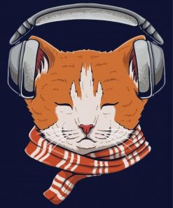 Cat With Headphones Illustration Diamond Paintings