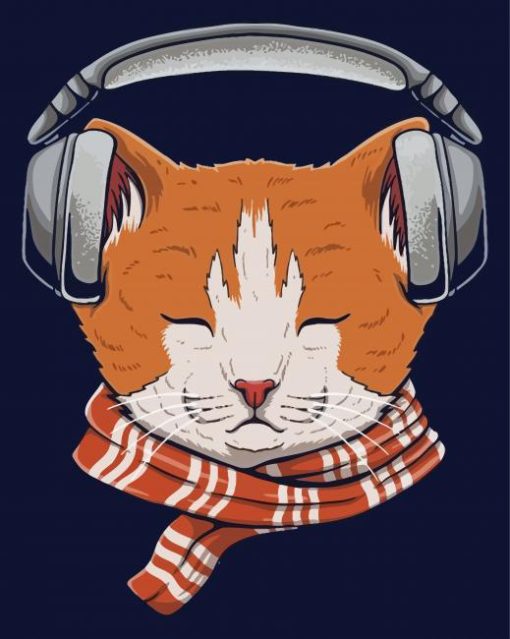 Cat With Headphones Illustration Diamond Paintings