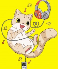 Cat With Headphones Music Diamond Paintings