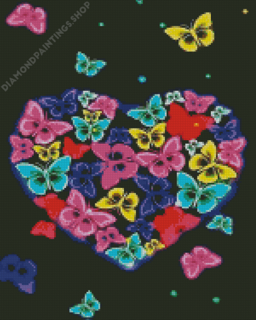 Colorful Heart Shape Butterflies Diamond Paintings