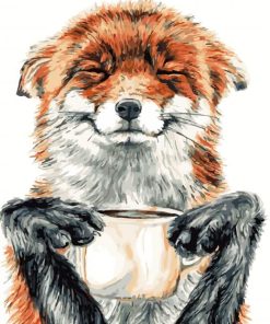 Adorable Fox With Coffee Diamond Paintings