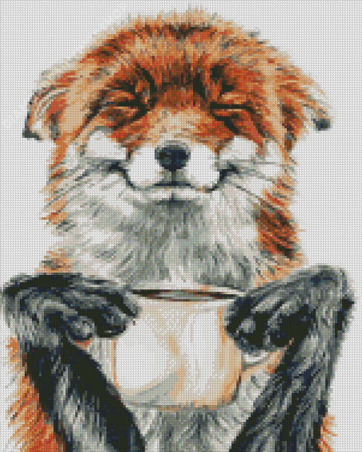 Adorable Fox With Coffee Diamond Paintings