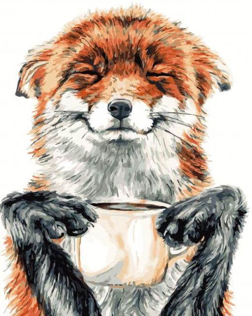 Adorable Fox With Coffee Diamond Paintings