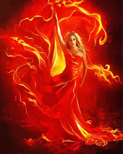 Fire Woman Dress Diamond Paintings