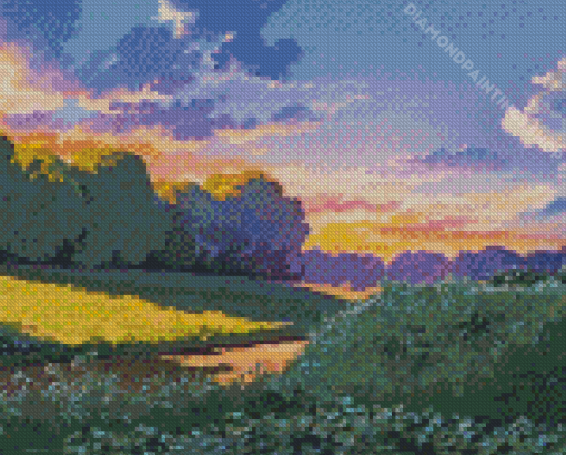 Ghibli Landscape At Sunset Diamond Paintings